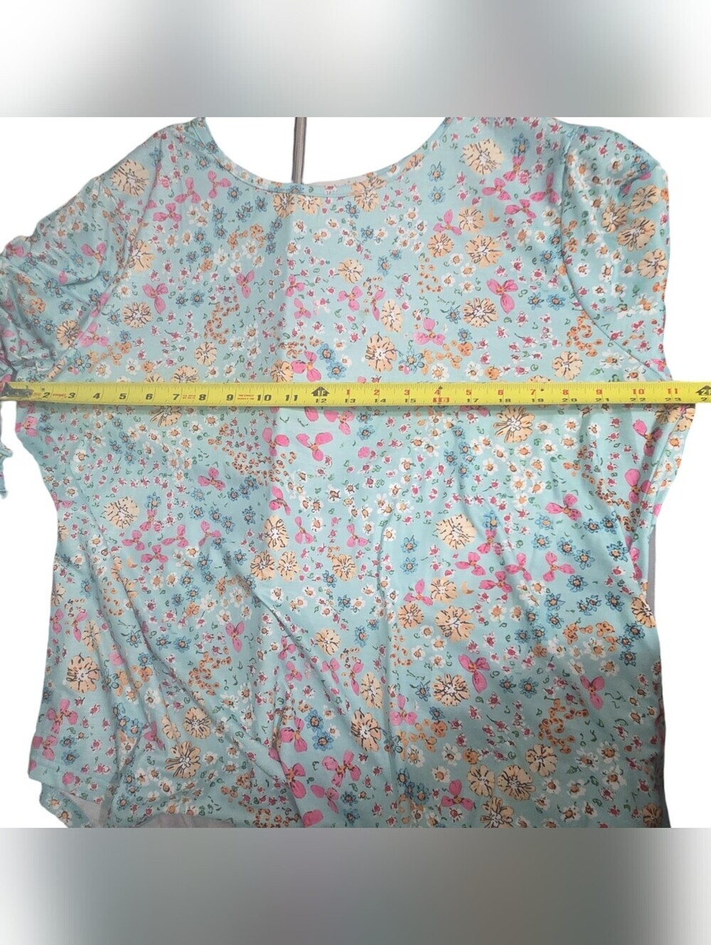 Fantaslook Light Blue Floral Puff-Sleeve Women's, Knit, 3/4 Sleeve, Plus 2X - Picture 4 of 9